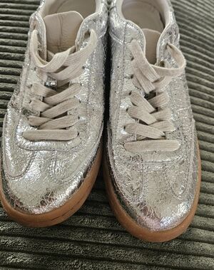 Aqua Silver Women's Sneakers with Tan Soles